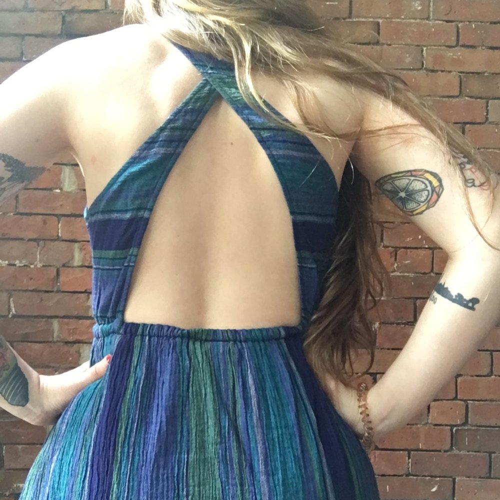 ROXY Blue Cotton Open-Backed Sundress